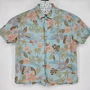 Tori Richard Shirt Mens Extra Large Hawaiian Hula Girl Button Up Linen Blend XL